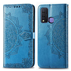 Leather Case Stands Fashionable Pattern Flip Cover Holder for Vivo Y50 Blue