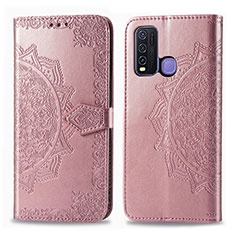 Leather Case Stands Fashionable Pattern Flip Cover Holder for Vivo Y50 Rose Gold