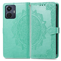 Leather Case Stands Fashionable Pattern Flip Cover Holder for Vivo Y55 4G Green