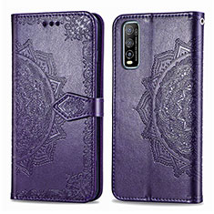 Leather Case Stands Fashionable Pattern Flip Cover Holder for Vivo Y70S 5G Purple