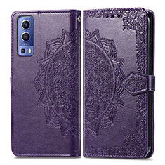 Leather Case Stands Fashionable Pattern Flip Cover Holder for Vivo Y75s 5G Purple