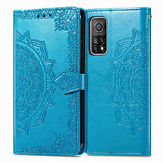 Leather Case Stands Fashionable Pattern Flip Cover Holder for Xiaomi Mi 10T 5G Blue