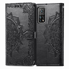 Leather Case Stands Fashionable Pattern Flip Cover Holder for Xiaomi Mi 10T Pro 5G Black