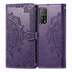 Leather Case Stands Fashionable Pattern Flip Cover Holder for Xiaomi Mi 10T Pro 5G Purple