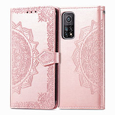 Leather Case Stands Fashionable Pattern Flip Cover Holder for Xiaomi Mi 10T Pro 5G Rose Gold