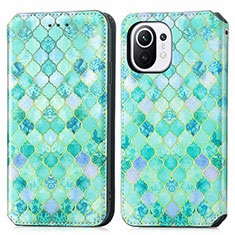 Leather Case Stands Fashionable Pattern Flip Cover Holder for Xiaomi Mi 11 Lite 4G Green