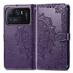 Leather Case Stands Fashionable Pattern Flip Cover Holder for Xiaomi Mi 11 Ultra 5G Purple
