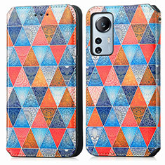 Leather Case Stands Fashionable Pattern Flip Cover Holder for Xiaomi Mi 12 5G Brown