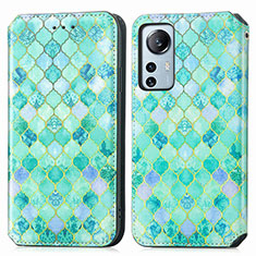 Leather Case Stands Fashionable Pattern Flip Cover Holder for Xiaomi Mi 12 5G Green