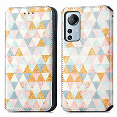Leather Case Stands Fashionable Pattern Flip Cover Holder for Xiaomi Mi 12 5G White