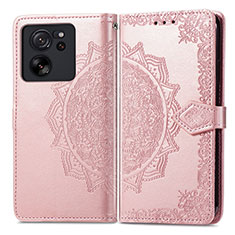 Leather Case Stands Fashionable Pattern Flip Cover Holder for Xiaomi Mi 13T 5G Rose Gold