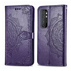 Leather Case Stands Fashionable Pattern Flip Cover Holder for Xiaomi Mi Note 10 Lite Purple