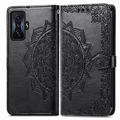 Leather Case Stands Fashionable Pattern Flip Cover Holder for Xiaomi Poco F4 GT 5G Black
