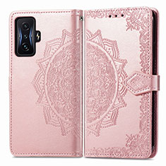 Leather Case Stands Fashionable Pattern Flip Cover Holder for Xiaomi Poco F4 GT 5G Rose Gold