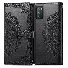 Leather Case Stands Fashionable Pattern Flip Cover Holder for Xiaomi Poco M3 Black