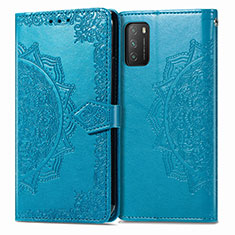 Leather Case Stands Fashionable Pattern Flip Cover Holder for Xiaomi Poco M3 Blue