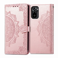 Leather Case Stands Fashionable Pattern Flip Cover Holder for Xiaomi Poco M5S Rose Gold