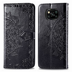 Leather Case Stands Fashionable Pattern Flip Cover Holder for Xiaomi Poco X3 NFC Black