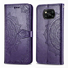 Leather Case Stands Fashionable Pattern Flip Cover Holder for Xiaomi Poco X3 NFC Purple