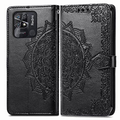 Leather Case Stands Fashionable Pattern Flip Cover Holder for Xiaomi Redmi 10 Power Black