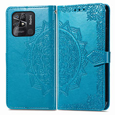 Leather Case Stands Fashionable Pattern Flip Cover Holder for Xiaomi Redmi 10 Power Blue