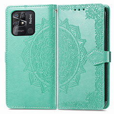 Leather Case Stands Fashionable Pattern Flip Cover Holder for Xiaomi Redmi 10 Power Green