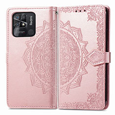 Leather Case Stands Fashionable Pattern Flip Cover Holder for Xiaomi Redmi 10 Power Rose Gold