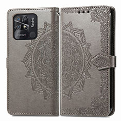 Leather Case Stands Fashionable Pattern Flip Cover Holder for Xiaomi Redmi 10C 4G Gray