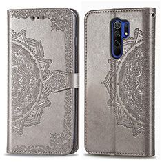 Leather Case Stands Fashionable Pattern Flip Cover Holder for Xiaomi Redmi 9 Gray