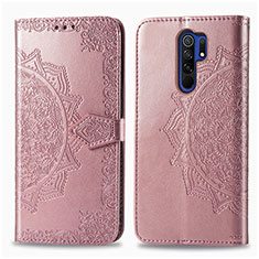 Leather Case Stands Fashionable Pattern Flip Cover Holder for Xiaomi Redmi 9 Prime India Rose Gold