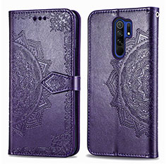 Leather Case Stands Fashionable Pattern Flip Cover Holder for Xiaomi Redmi 9 Purple