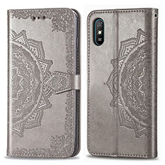 Leather Case Stands Fashionable Pattern Flip Cover Holder for Xiaomi Redmi 9A Gray