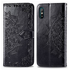 Leather Case Stands Fashionable Pattern Flip Cover Holder for Xiaomi Redmi 9AT Black