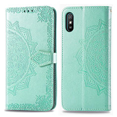 Leather Case Stands Fashionable Pattern Flip Cover Holder for Xiaomi Redmi 9AT Green