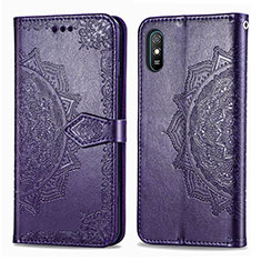 Leather Case Stands Fashionable Pattern Flip Cover Holder for Xiaomi Redmi 9AT Purple