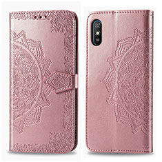 Leather Case Stands Fashionable Pattern Flip Cover Holder for Xiaomi Redmi 9i Rose Gold
