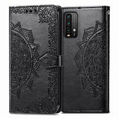 Leather Case Stands Fashionable Pattern Flip Cover Holder for Xiaomi Redmi 9T 4G Black