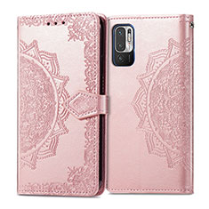Leather Case Stands Fashionable Pattern Flip Cover Holder for Xiaomi Redmi Note 11 SE 5G Rose Gold