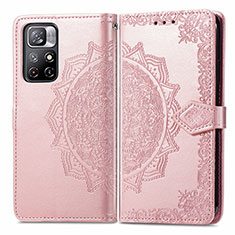 Leather Case Stands Fashionable Pattern Flip Cover Holder for Xiaomi Redmi Note 11S 5G Rose Gold