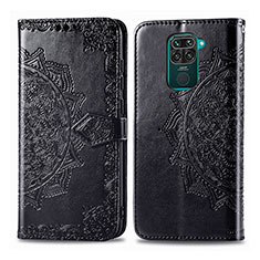 Leather Case Stands Fashionable Pattern Flip Cover Holder for Xiaomi Redmi Note 9 Black