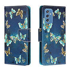Leather Case Stands Fashionable Pattern Flip Cover Holder H01X for Samsung Galaxy M52 5G Navy Blue