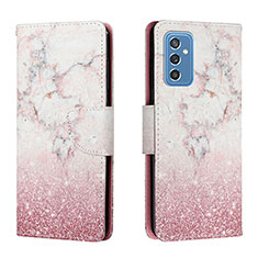 Leather Case Stands Fashionable Pattern Flip Cover Holder H01X for Samsung Galaxy M52 5G Pink