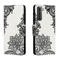 Leather Case Stands Fashionable Pattern Flip Cover Holder H01X for Samsung Galaxy S22 5G Dark Gray