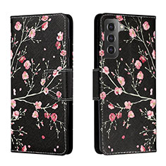 Leather Case Stands Fashionable Pattern Flip Cover Holder H01X for Samsung Galaxy S22 Plus 5G Black