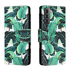 Leather Case Stands Fashionable Pattern Flip Cover Holder H01X for Samsung Galaxy S22 Plus 5G Green