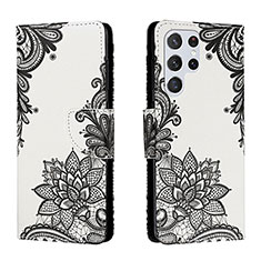 Leather Case Stands Fashionable Pattern Flip Cover Holder H01X for Samsung Galaxy S22 Ultra 5G Dark Gray