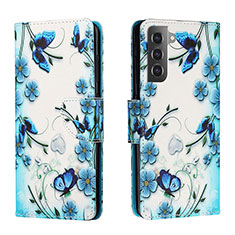 Leather Case Stands Fashionable Pattern Flip Cover Holder H01X for Samsung Galaxy S23 5G Blue
