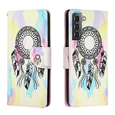 Leather Case Stands Fashionable Pattern Flip Cover Holder H01X for Samsung Galaxy S23 5G Colorful
