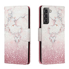 Leather Case Stands Fashionable Pattern Flip Cover Holder H01X for Samsung Galaxy S23 5G Pink