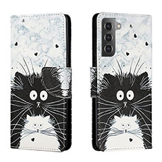 Leather Case Stands Fashionable Pattern Flip Cover Holder H01X for Samsung Galaxy S23 Plus 5G Gray